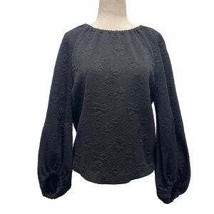 Pearl by Lela Rose Textured Balloon Long Sleeve Black Top Size Small